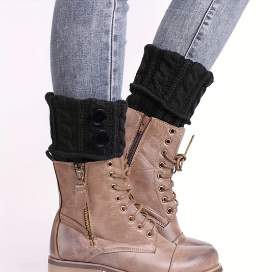 Women's Button Twist Knitted Leg Warmer Winter Warm Boots Cuffs