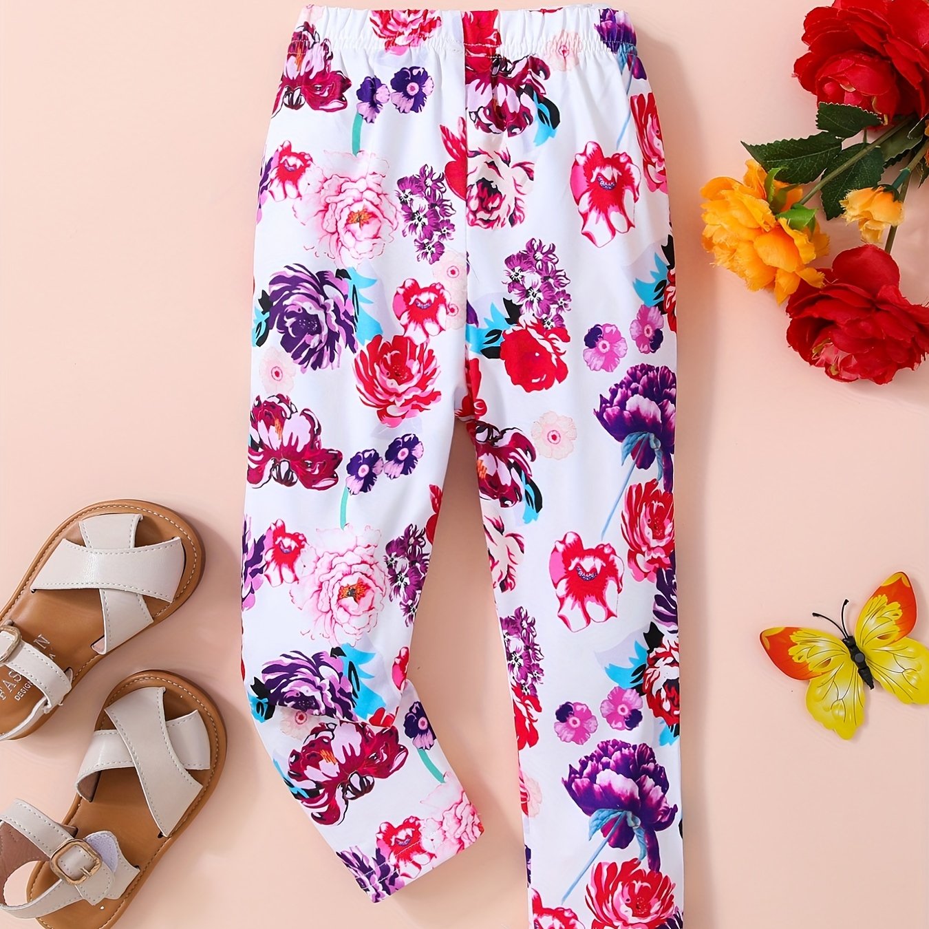 Baby Girls Floral Print Pants for Spring Summer Fall