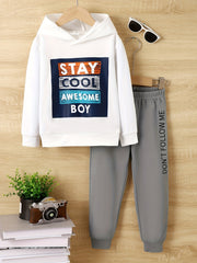 Boy's STAY AWESOME 2pcs Hoodie & Sweatpants Set Fall