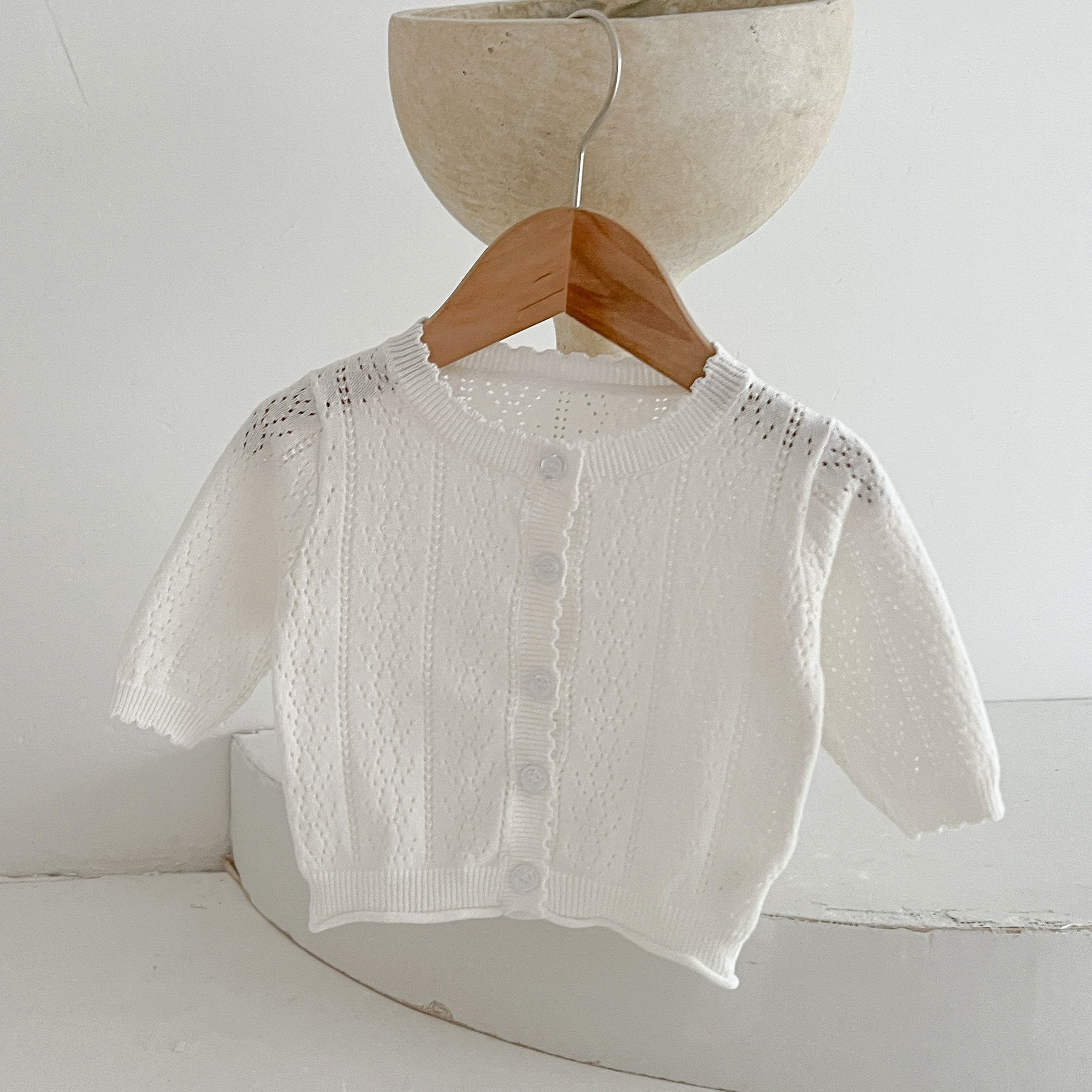 Baby Girls Casual Hollow Out Knit Cardigan for Spring