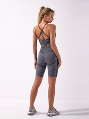 2pcs Seamless Workout Sets High Impact Sports Bras And High Waist Biker Shorts