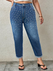 Women's Plus Size Washed Rhinestone Straight Leg Jeans