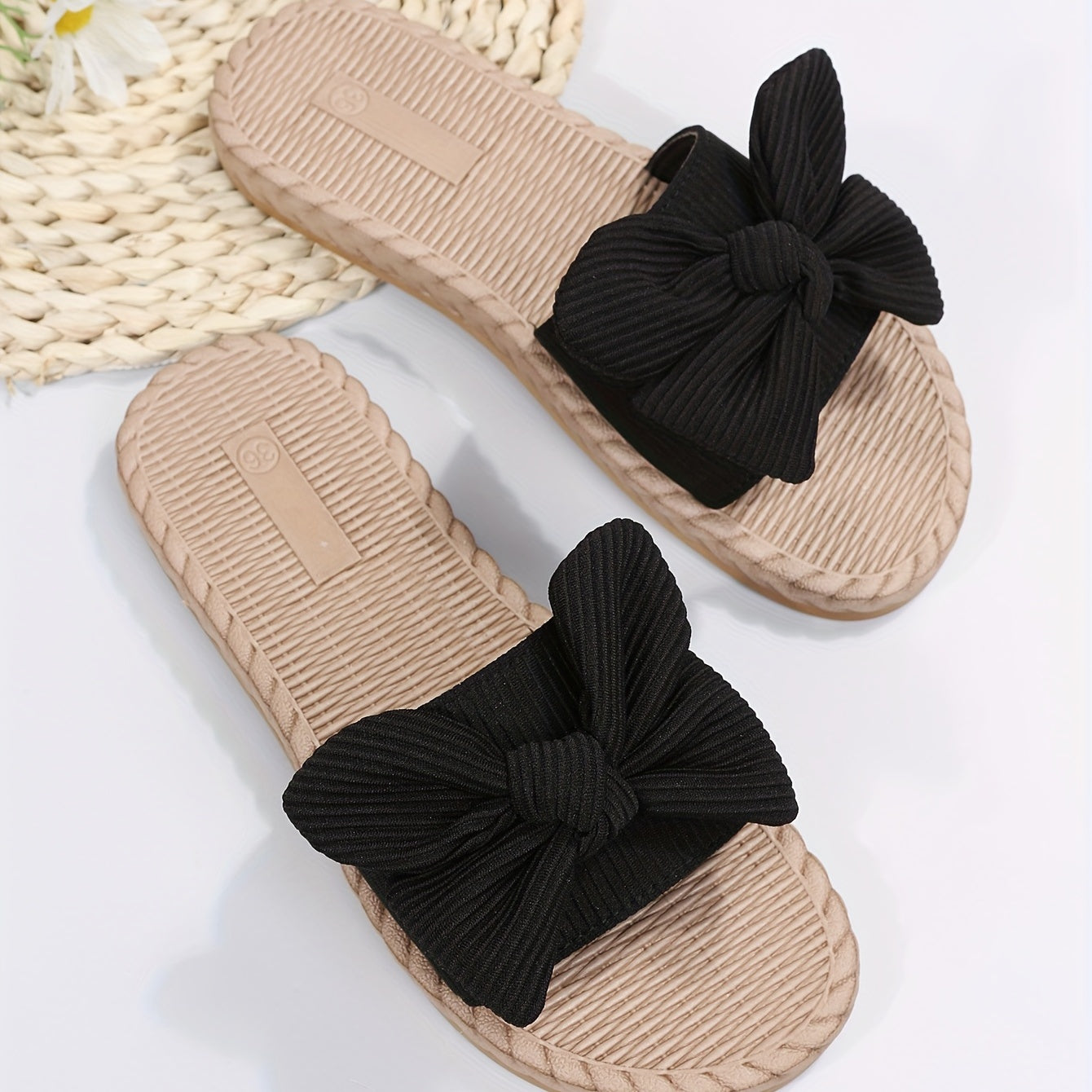 Women's Bowknot Slide Sandals Open Toe Flat Shoes