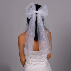 Romantic Nylon Bridal Veil with Sparkling Bow Detail Wedding Accessory
