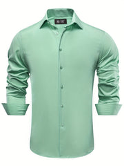 Men's Solid Casual Lapel Crew Shirt Long Sleeve Shirt