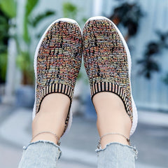 Women's Multicolor Woven Slip-On Sneakers Flatform Casual Running Shoes