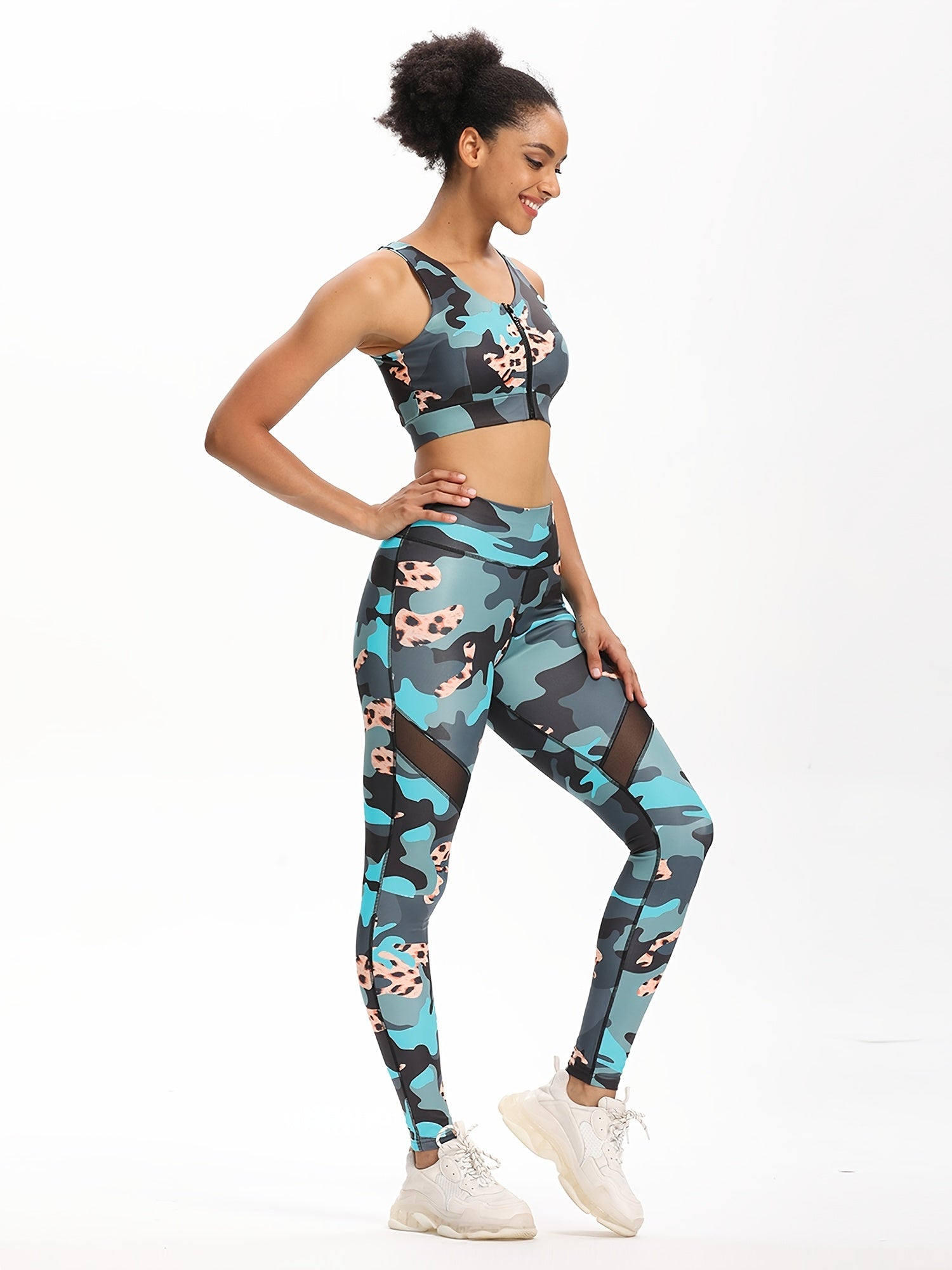 Camo High Waist Yoga Leggings Mesh Sports Fitness Leggings