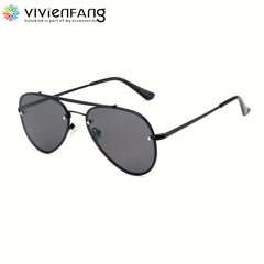 VIVIENFANG Rimless Polarized Aviator Sunglasses Retro 70s Top Bar UV Protection
