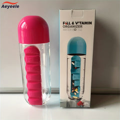 Aeyeele 600ml Water Bottle with Pill Box