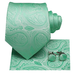 Paisley Silk Tie Set Jacquard Woven Necktie Hanky Cufflinks