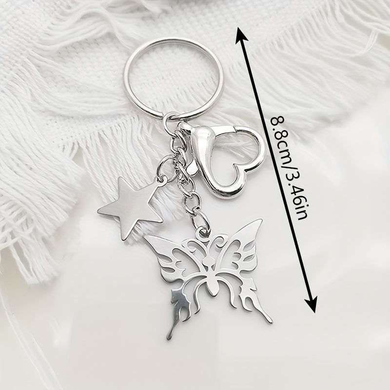 Y2K Hollow Out Butterfly Star Keychain Keyring Bag Purse Car Key Pendant