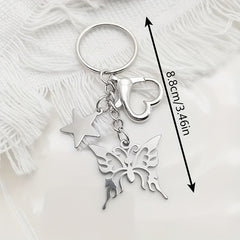 Y2K Hollow Out Butterfly Star Keychain Keyring Bag Purse Car Key Pendant