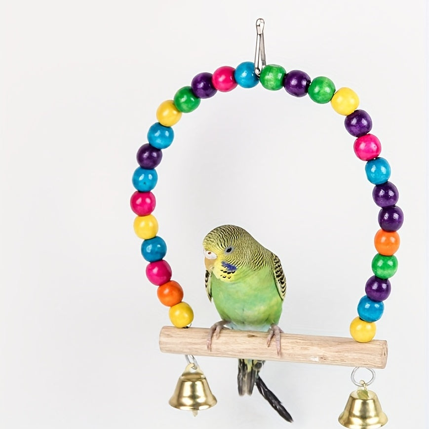 Colorful Bird Cage Swing with Bells & Ladder for Parrot Exercise