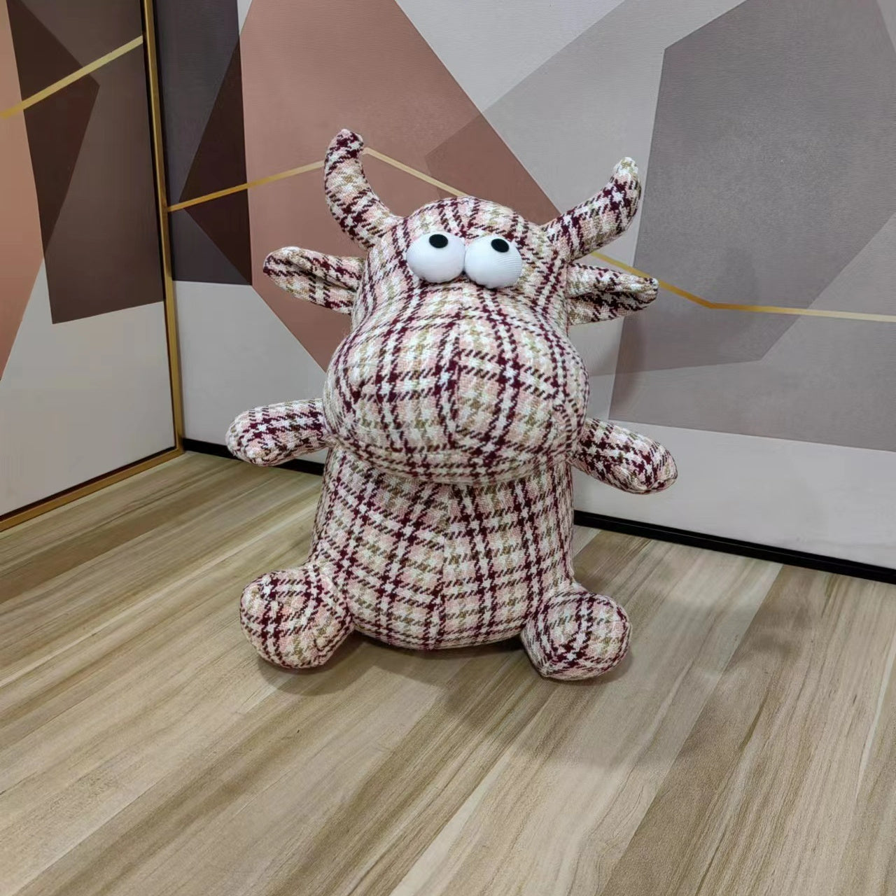Cartoon Cow Plush Doll Soft Stuffed Animal & Plaid Gift for Christmas Halloween