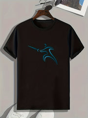 Fencer Print Men's Comfy Tshirt Active Stretch Tee For Summer