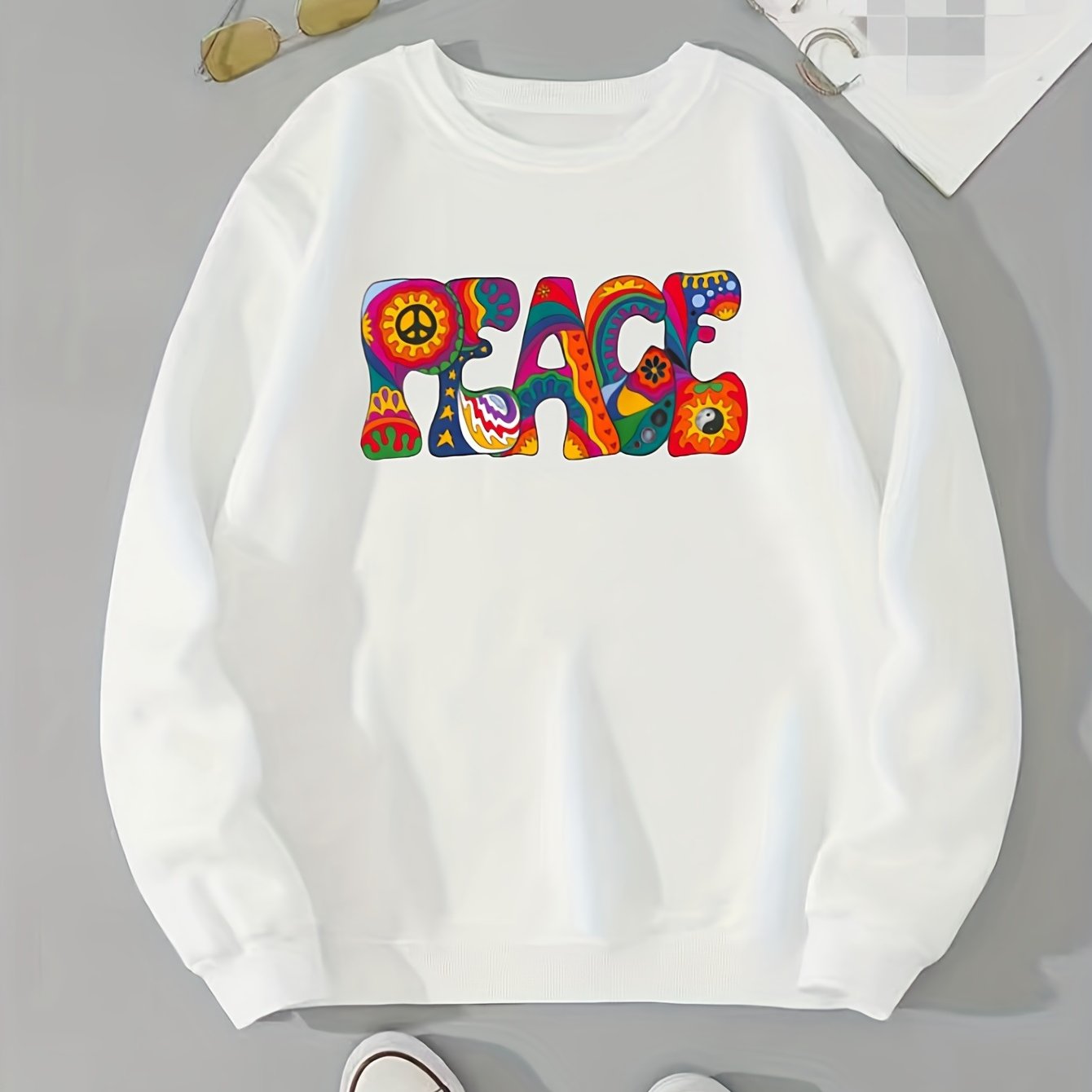Colorful Letter Print Pullover Sweatshirt for Women