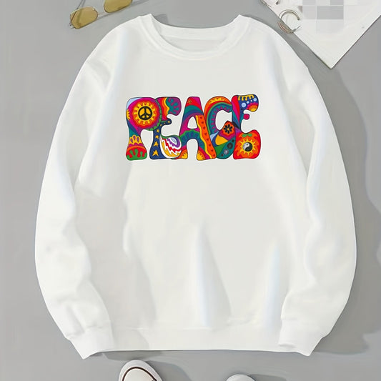 Colorful Letter Print Pullover Sweatshirt for Women