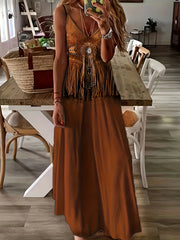 Boho Dress Women Tribal Print V Neck Maxi Cami D