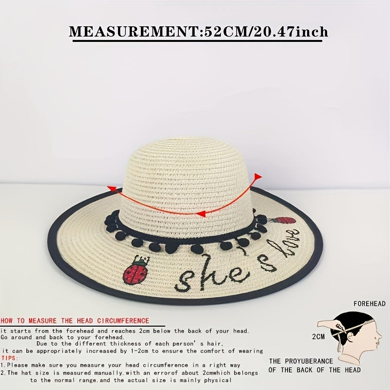 Summer Ladybug Beach Sunshade Straw Hat For Girls