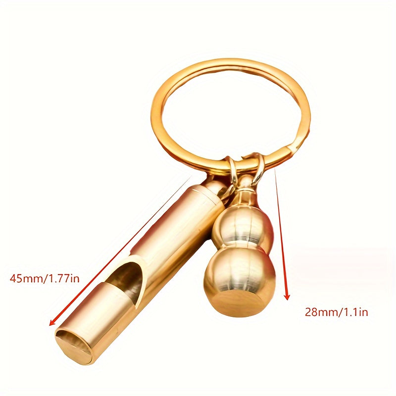 Brass Whistle & Mini Gourd Pendant Keychain - Creative Decoration