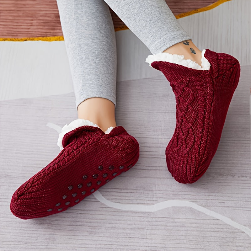 Warm Twist Slippers Socks Thick Knit Low Cut Ankle Socks