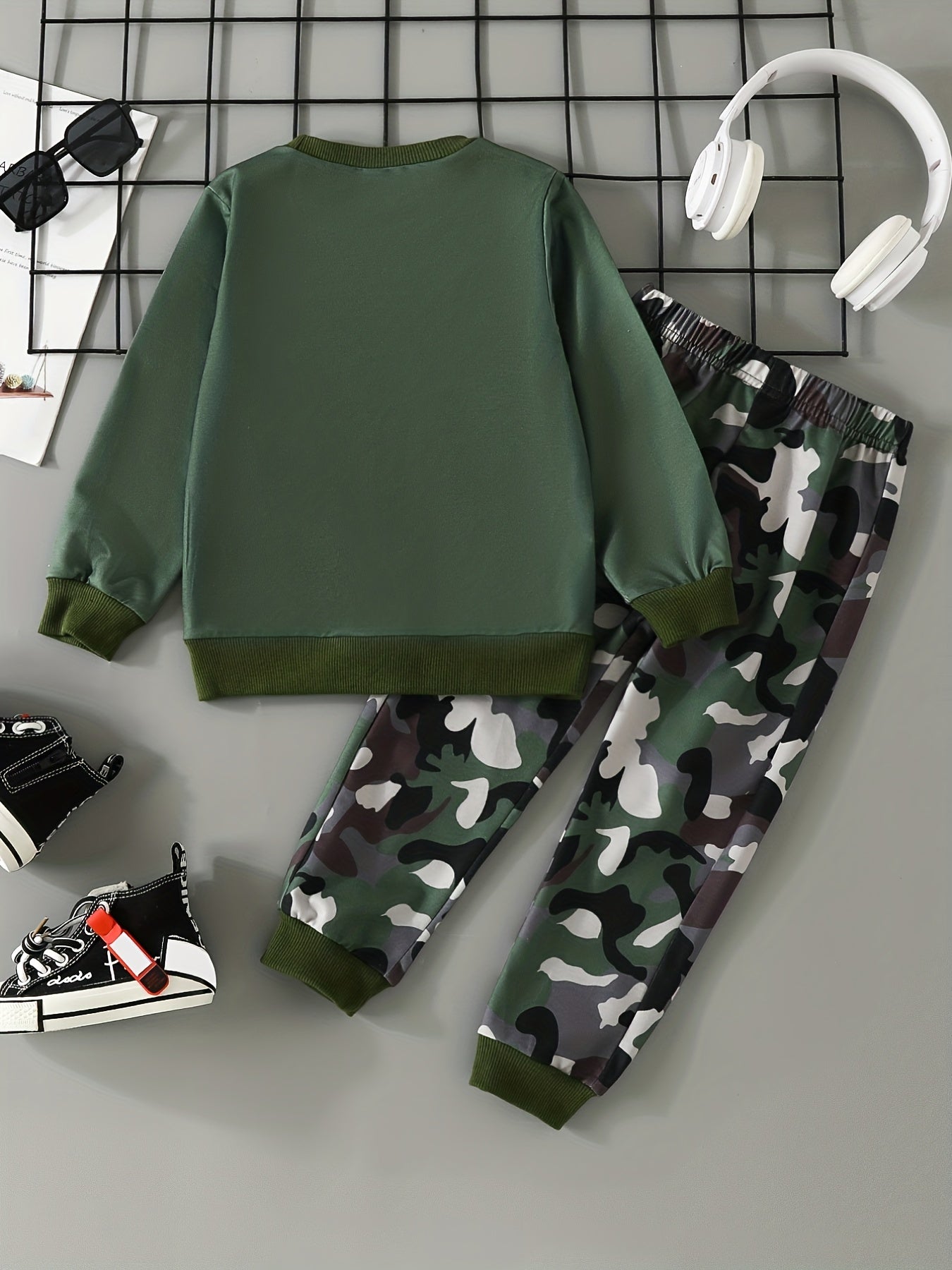 Boy's Camo 2pcs Sweatshirt & Sweatpants Set OFF ROAD Print Top