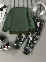 Boy's Camo 2pcs Sweatshirt & Sweatpants Set OFF ROAD Print Top