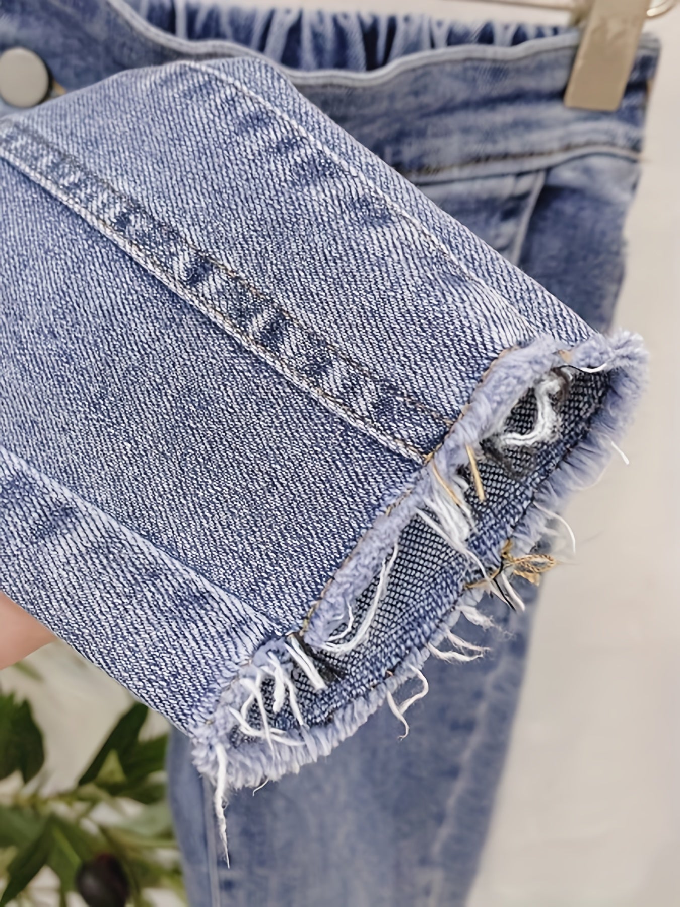 Kids Casual Tapered Jeans Elastic High Waist Slim Fit Denim Trousers