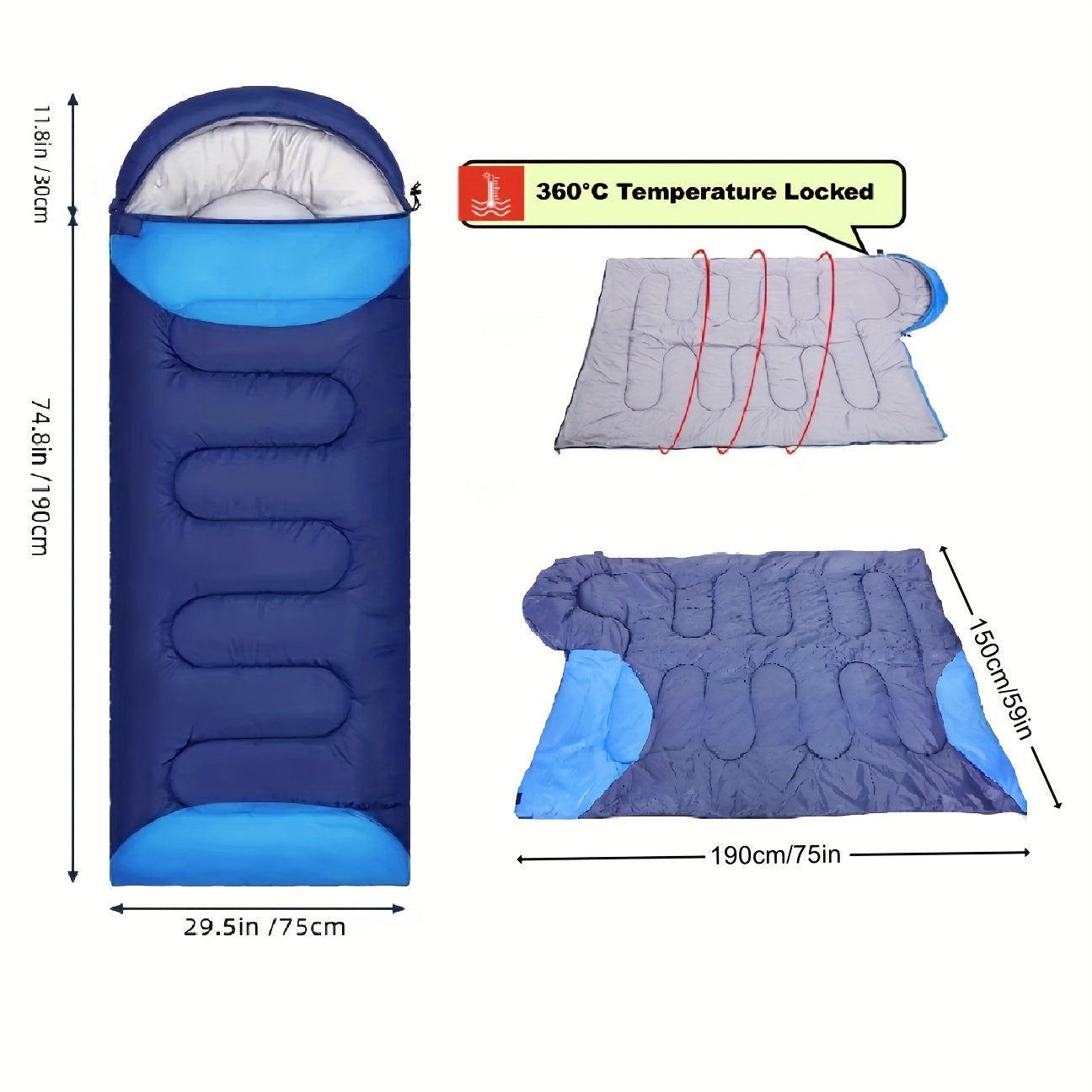 Double Colors Outdoor Camping Sleeping Bag for Mountaineering Hiking Camping