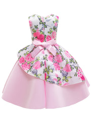 Girls Flower Print Sleeveless Princess Dress For Summer Party