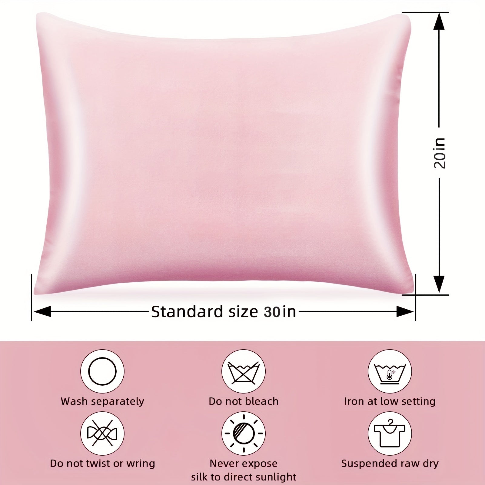 2pcs Pink Satin Pillowcase for Hair and Skin Queen 20 X 30 Inches