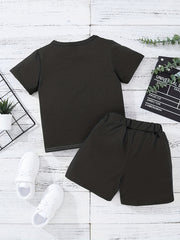2pcs Boys Teen Casual Block T Shirt & Shorts Set For Summer