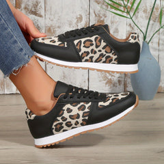Leopard Print Lace Up Low Top Sporty Sneakers