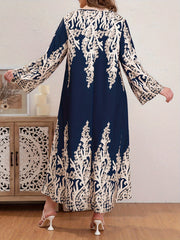 Casual Abaya Dress Women's Plus Floral Print Long Sleeve
