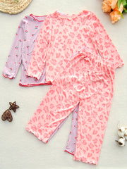 Floral Pattern Kid's Pajamas Set Long Sleeve Top & Pants Comfy PJ Set