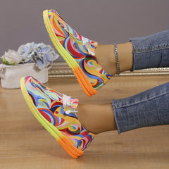 Women's Abstract Pattern Canvas Lace-Up Low Top Slip-On Shoes