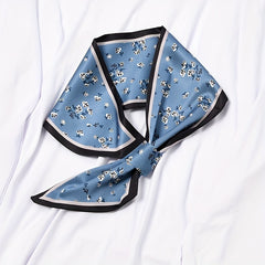 Floral Print Twilly Scarf Satin Neckerchief Decorative Ribbon Bandana