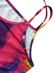 Tie Dye Maxi Cami Dress with Lace Up Neck