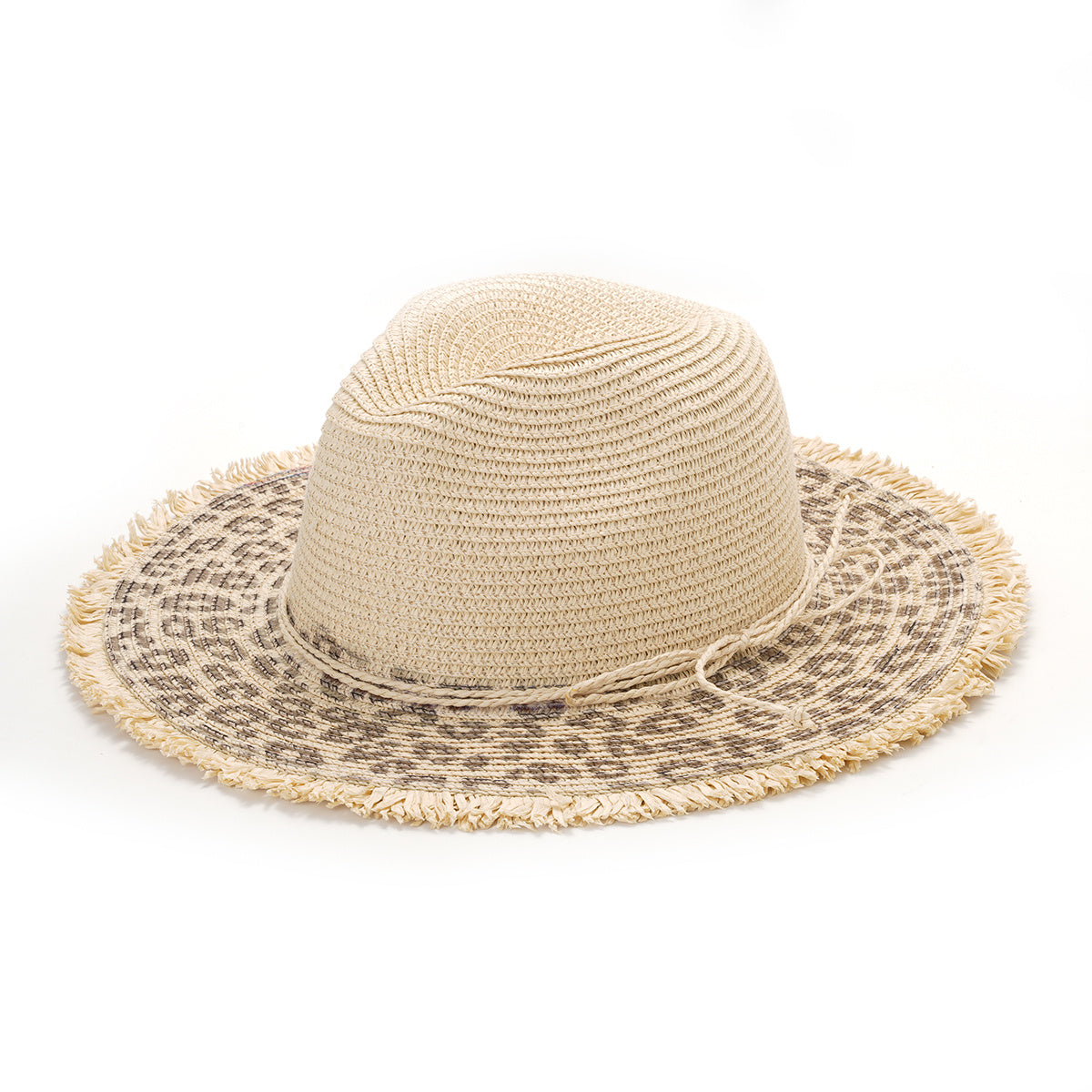 Leopard Raw Edge Fedora Staw Hat Tassel Cowboy Hats For Women