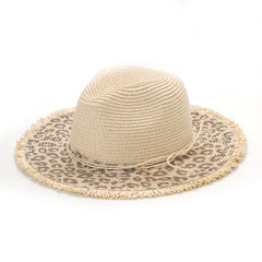 Leopard Raw Edge Fedora Staw Hat Tassel Cowboy Hats For Women