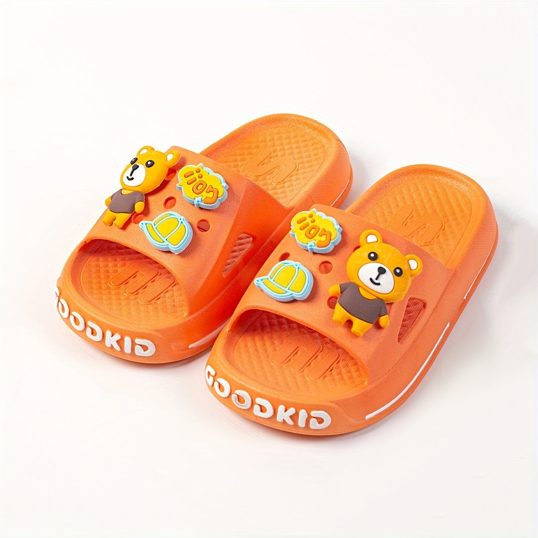 Boys Cartoon Bear Open Toe Slippers Non Slip Lightweight Indoor Shower Pool