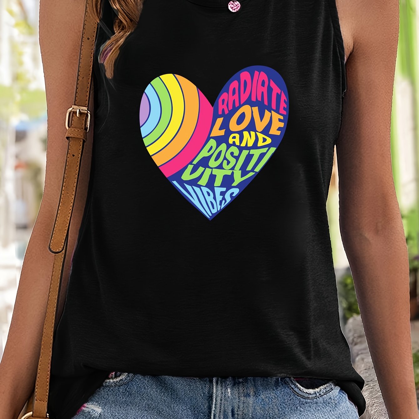 Heart & Letter Pattern Sleeveless Sports Vest Round Neck