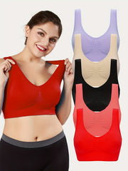 5 Pack Plus Size Bra Set Women's Plus Solid Ruched Breathable Bra 5pcs Set