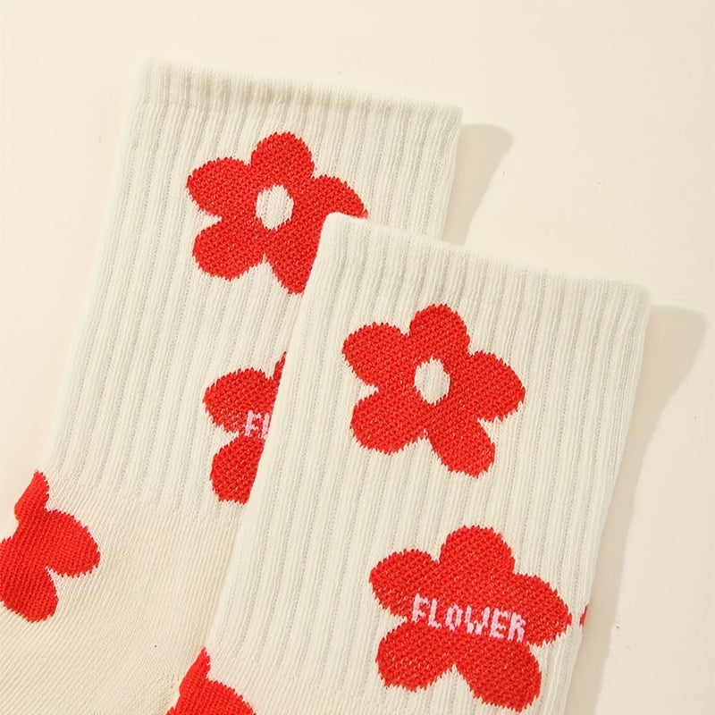 5 Pairs Letter & Heart Print Socks Women's Stockings