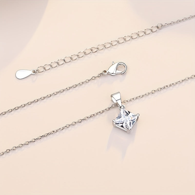 1CT Princess Cut Moissanite Necklace 925 Sterling Silver - Engagement Gift