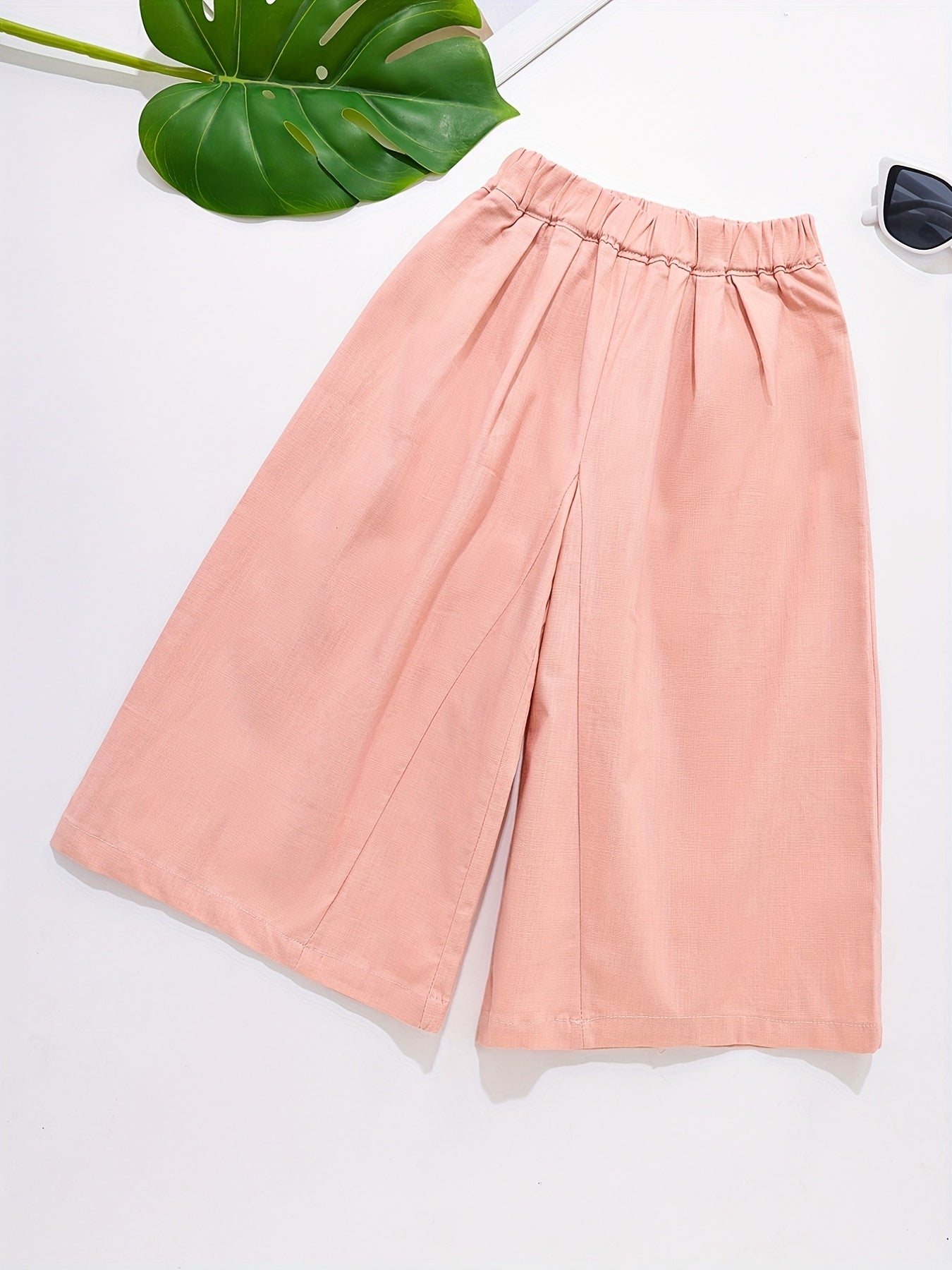 Girls Cropped Wide Leg Cotton Pants For Summer
