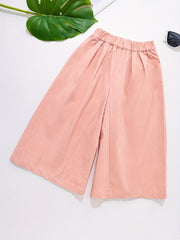 Girls Cropped Wide Leg Cotton Pants For Summer