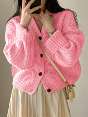 Chunky Knit Cardigan Long Sleeve Vintage Style Fall Winter Women's Clothing