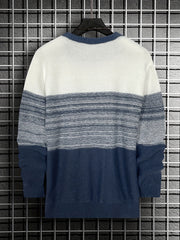 Argyle Block Sweater Men's Casual Warm Crew Neck Pullover For Fall Winter