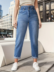 Mom Jeans Double Button Slash Pockets Denim Pants